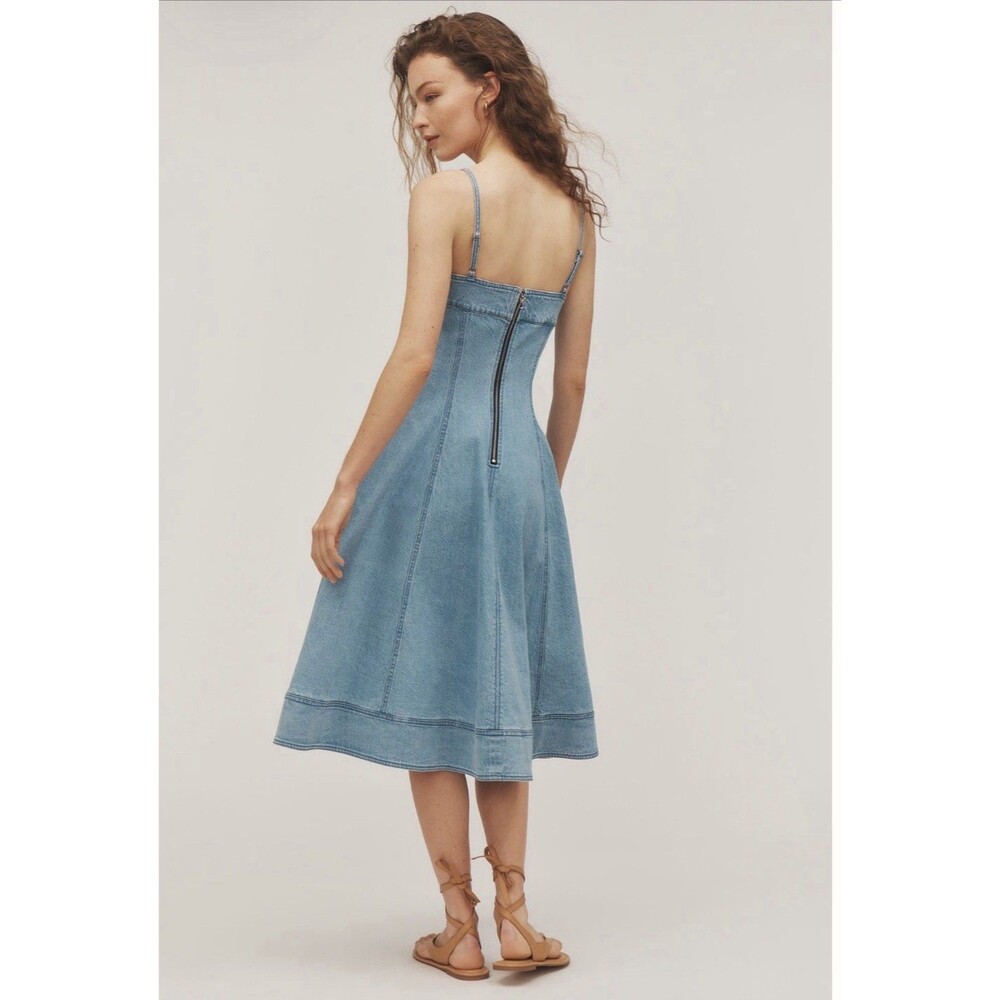 Anthropologie Pilcro Midi Dress Blue Seam Chambray Vacay Retro Boho Large NWT - Picture 4 of 10